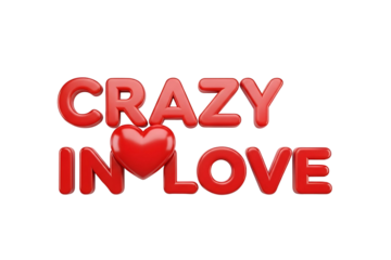 Crazy in love text with heart symbol isolated on transparent background