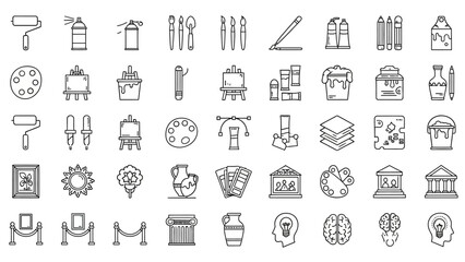 Obraz premium Collection of hand drawn artistic icons representing creative tools fine art and museum elements perfect for graphic design projects and visual storytelling handmade illustration vector