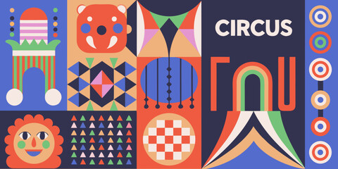 a colorful collage of circus themed shapes and patterns © Ankan
