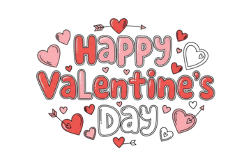 Happy valentine's day text with hearts isolated on transparent background