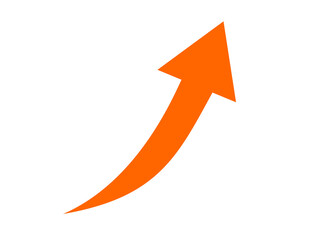 Orange curved upward arrow growth direction symbol isolated on transparent background for progress, success, navigation, marketing and infographic design