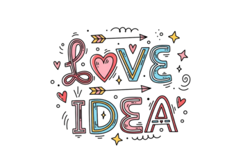 Colorful love idea text art isolated on transparent background