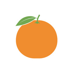 A simple and clean graphic illustration of a vibrant orange with a green leaf, perfect for food and health-related content