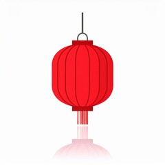 Obraz premium Bright Red Chinese Paper Lantern Hanging Isolated on White Background for Festivals and Decorations