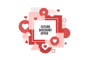 Red and pink geometric shapes with 'future discount offer' text isolated on transparent background