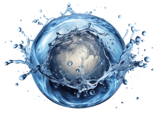Water sphere isolated on transparent background, showcasing a dynamic splash effect