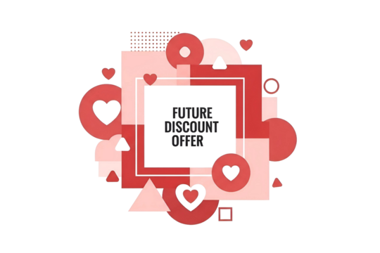 Red and pink geometric shapes with 'future discount offer' text isolated on transparent background - Powered by Adobe