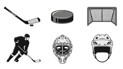 A set of hockey icons and illustrations on transparent background