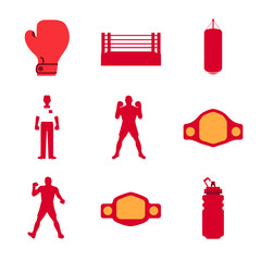 A set of boxing icons and illustrations on transparent background