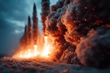 A dramatic scene depicting an explosion of color and texture, showcasing the power and beauty of nature's elements.