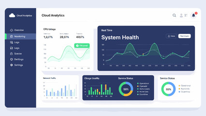 System Health Dashboard with Graphs and Charts.
