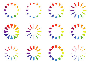 Obraz premium Loading icon collection. Vector. Circle of color palette icon that are arranged around each other in a circle on white background. Indicator for loading progress