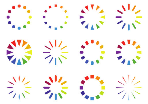 Loading icon collection. Vector. Circle of color palette icon that are arranged around each other in a circle on white background. Indicator for loading progress