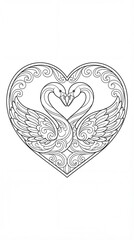 Elegant Line Art of Two Swans Forming a Heart Shape Design