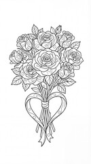 Intricate Rose Bouquet Line Art Design for Coloring Pages