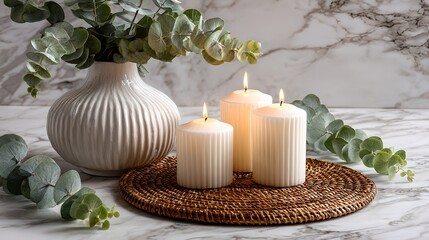 Elegant white candles with warm flickering flames for cozy home decor, relaxing ambiance, modern design, and stylish interior lighting solutions