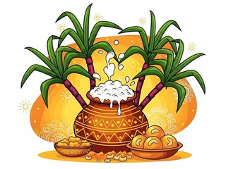 Colorful of a whisk in a pot with palm leaves and food