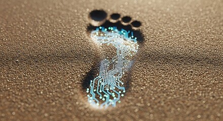 Footprint in the Sand with Circuit Pattern.