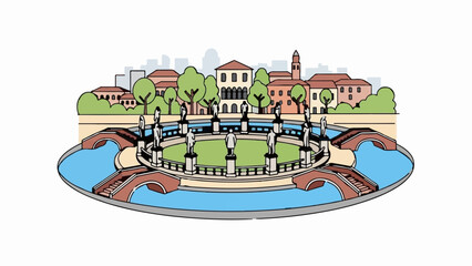 Obraz premium Circular plaza with statues, bridges, water, and buildings