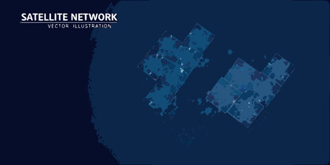 A dark blue background with a satellite network vector illustration design © Partha
