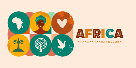 Fototapeta premium Colorful africa design featuring icons silhouettes and the continent s name