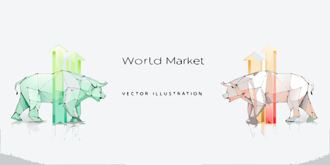 Naklejka premium Bull and bear polygonal illustration symbolizing market trends and financial growth
