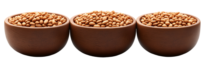 Three light brown bowls against transparent background