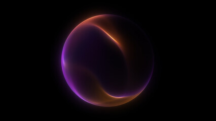 Naklejka premium Dark purple orange sphere glowing neon light, smooth wavy motion, dark energy 3D ball, abstract warm tone orb, magical futuristic shine, black background, cinematic sci fi visual depth