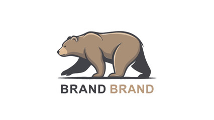 Obraz premium Brown bear walking forward with brand text below.