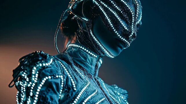 Person in futuristic glowing costume