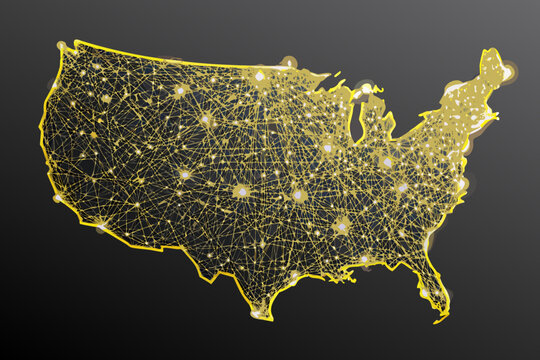 Glowing map of the united states with interconnected network points