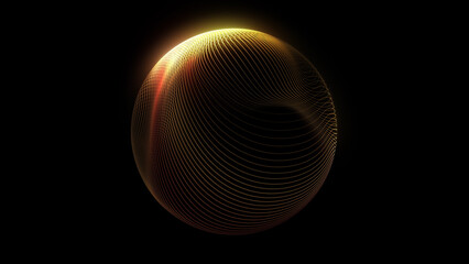 Mystical golden sphere brightly glowing dark background spherical core magical glow abstract backdrop golden spiral light effects inside yellow sphere glowing metal lines 3D orb luxury  ©  Seamless Loop