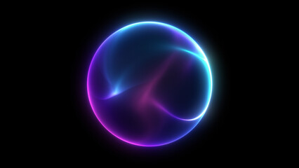 Bright sphere blue pink gradient web colors black isolated background smooth wavy movement stylish glowing 3D orb neon multicolor energy core futuristic digital art visual depth atmosphere ©  Seamless Loop