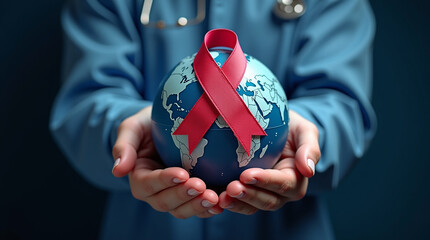 World cancer day February 4. Hand holding colorful awareness ribbons on world map. Healthcare and medical concept
