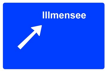 Illustration eines Autobahn-Ausfahrtschildes mit der Beschriftung "Illmensee"	