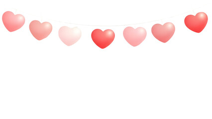 a string of pink and red hearts on transparent background