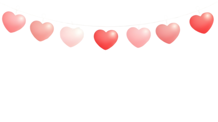 a string of pink and red hearts on transparent background