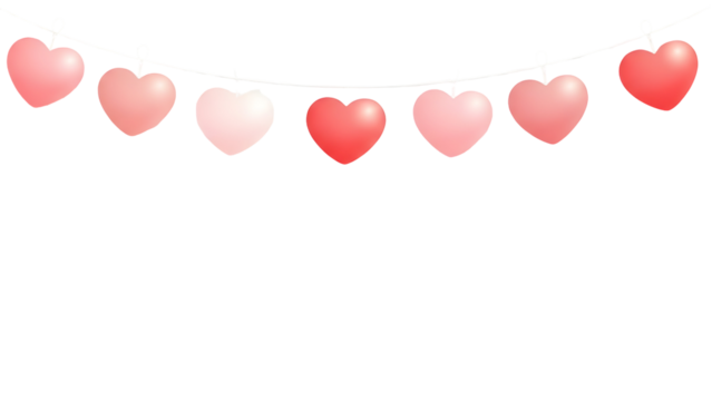 a string of pink and red hearts on transparent background - Powered by Adobe