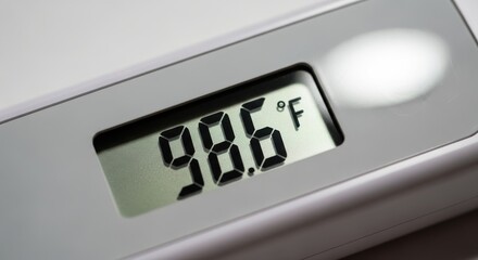 Electronic device displays a reading of ninety eight point six degrees Fahrenheit