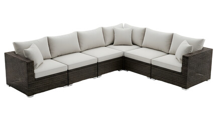 Wicker l shaped outdoor sectional sofa isolated on transparent background
