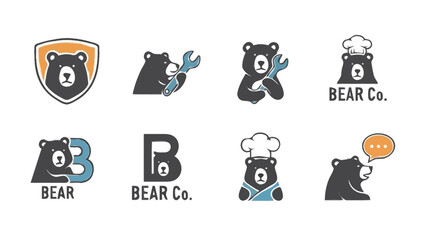 Collection of bear logos and icons for branding. © Sandal