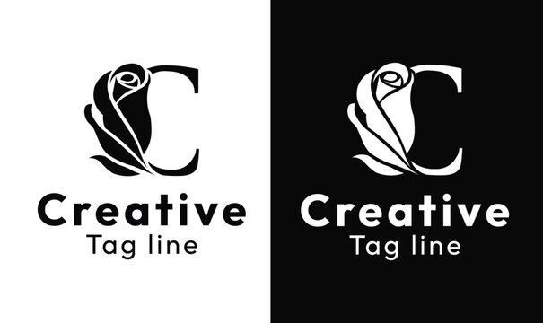C letter rose beauty logo design, floral salon and cosmetics brand