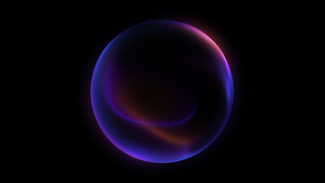Shiny energy plasma particle orb dark minimal business backdrop gradient neon flowing magic sphere purple blue shiny waveforms futuristic digital luxury abstract sci fi visual depth atmosphere