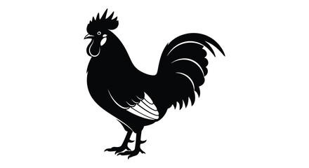 A striking black rooster stands proudly with feathers displayed a symbol of rural life and morning calls silhouette high quality professional © CreativeAkash099