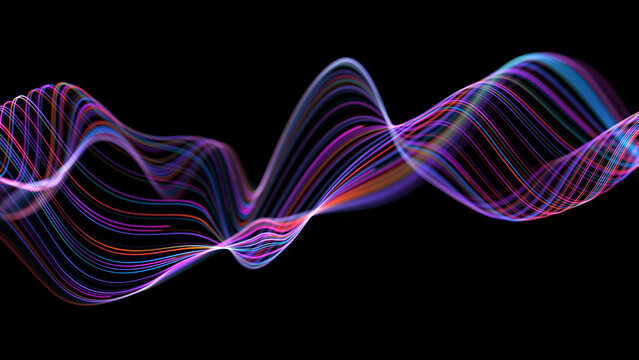 Closeup big data light speed warped flow abstract digital quantum computing stream cyberspace qubit trail waves modern tech information multicolored wave lines futuristic visual depth 