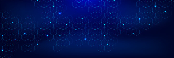 Abstract digital geometric hexagon pattern with glowing dots. Futuristic network connection, technology innovation and science background. Vector