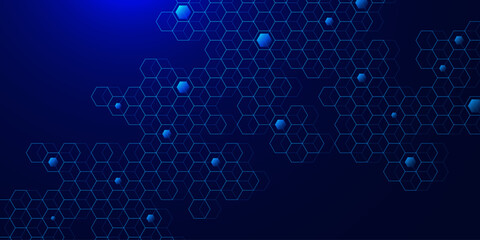 Abstract hexagon pattern on dark blue background. Futuristic network connection technology and science template design. Vector