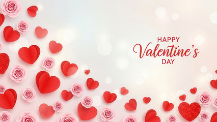 Obraz premium Festive valentine's day background with charming hearts and delicate pink roses