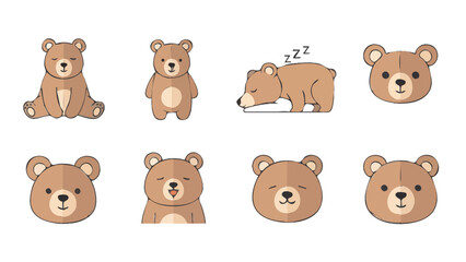 Collection of cute cartoon bear illustrations in various poses. © Yanto