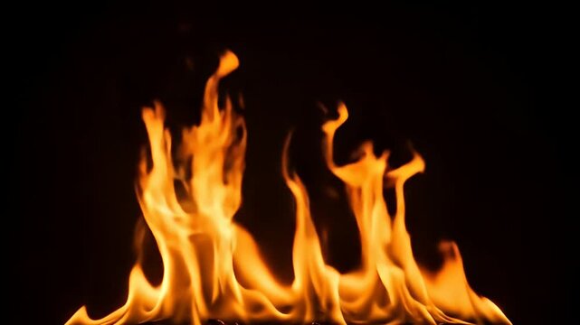 Captivating Flames Dancing in Darkness A Mesmerizing Display of Fire on Black Background.